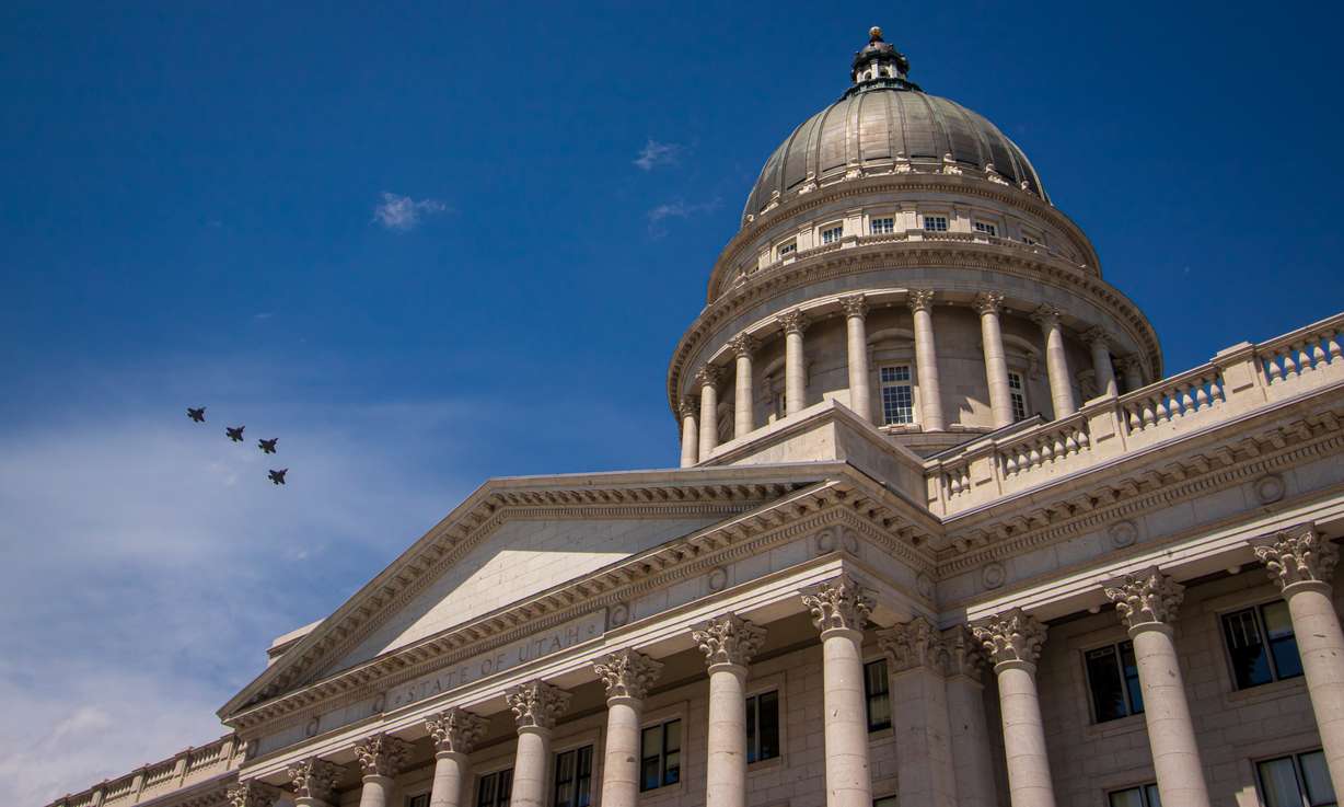 Hill Air Force Base’s 388th Fighter Wing team flies over the Utah Capitol in Salt Lake City on Thursday, April 30, 2020. (Photo: Carter Williams, KSL.com)
