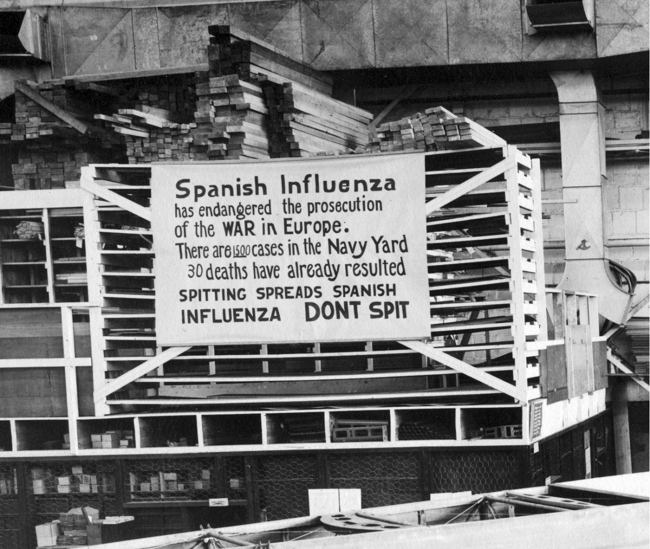 FILE - In this Oct. 19, 1918 file photo provide by the U.S. Naval History and Heritage Command a sign is posted at the Naval Aircraft Factory in Philadelphia that indicates, the Spanish Influenza was then extremely active. (Photo: U.S. Naval History and Heritage Command via AP)