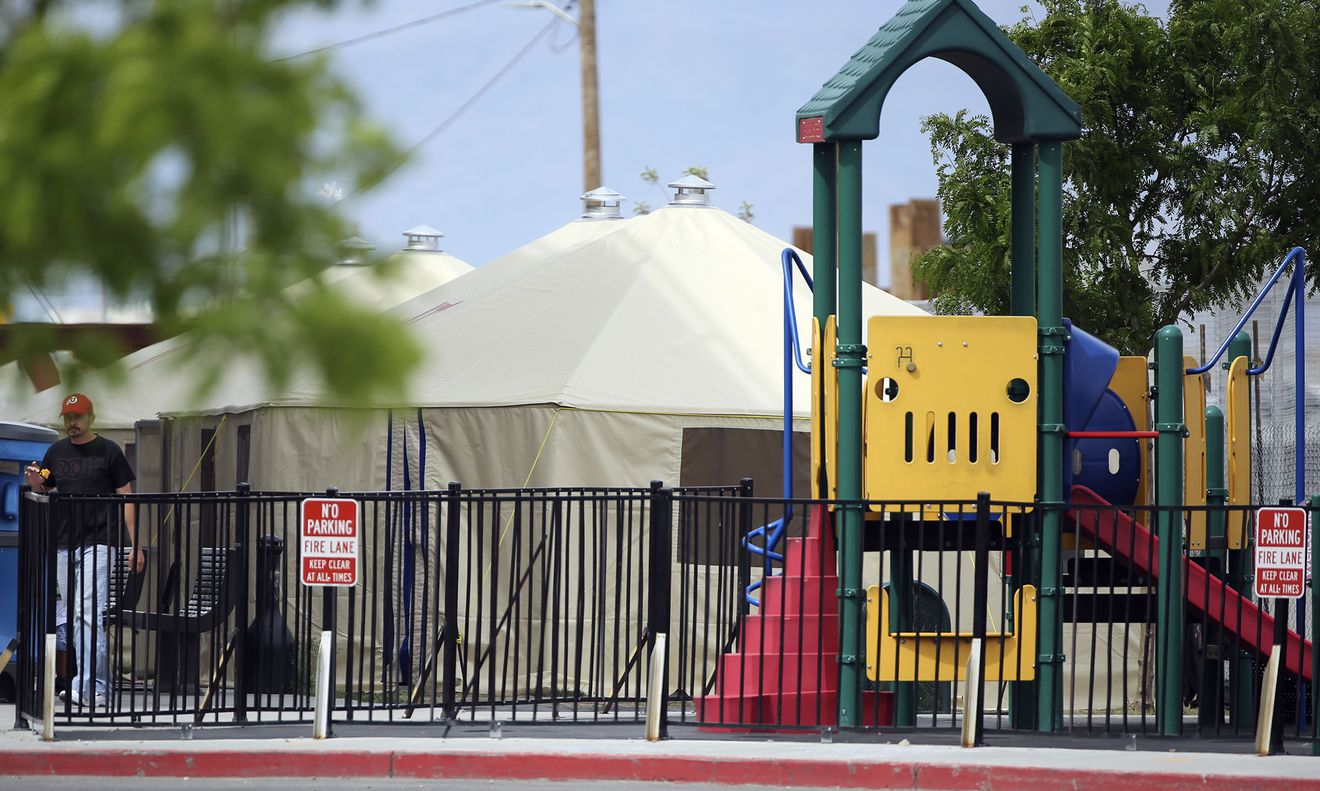 Tents are set up outside of the Road Home’s Midvale Family Resource Center in Midvale on Monday, May 11, 2020. The family shelter has 13 confirmed cases of COVID-19. The cases occurred in seven different families, according to Chloe Morroni, Salt Lake County spokeswoman. (Kristin Murphy, KSL)