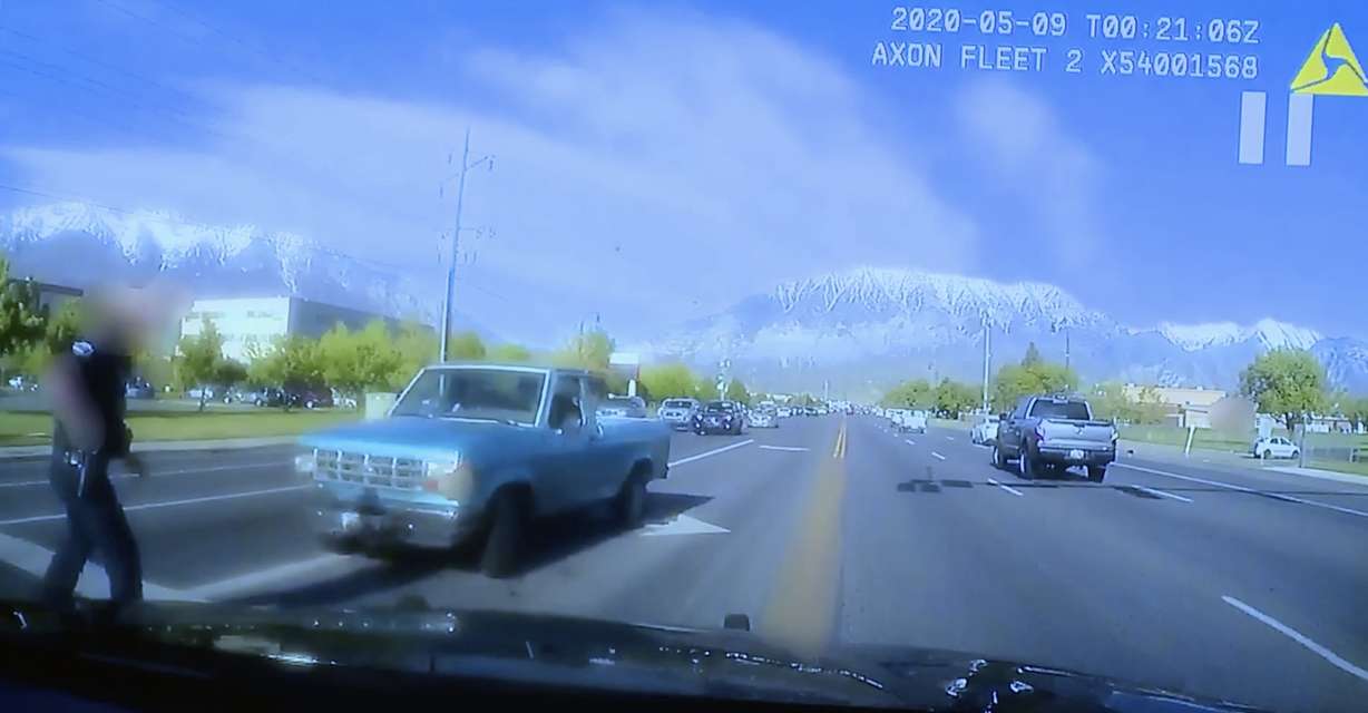 Video from the dashcam of an Orem police officer shows the moment he was hit by a car driven by Samantha Bencomo, 27, on Friday, May 8, 2020. The officer fired several shots, injuring a passenger in the car, according to police. (Photo: KSL TV)