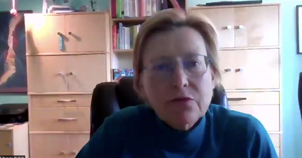 Kem C. Gardner Policy Institute director of demographic research Pamela Perlich speaks during a virtual panel discussion on May 13, 2020. (Photo courtesy of the Kem C. Gardner Policy Institute)