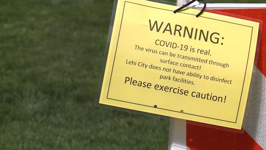 Signs at Lehi’s 38 parks let visitors know the city “does not have the ability to disinfect park facilities," Wednesday, May 20, 2020. (Photo: KSL TV)