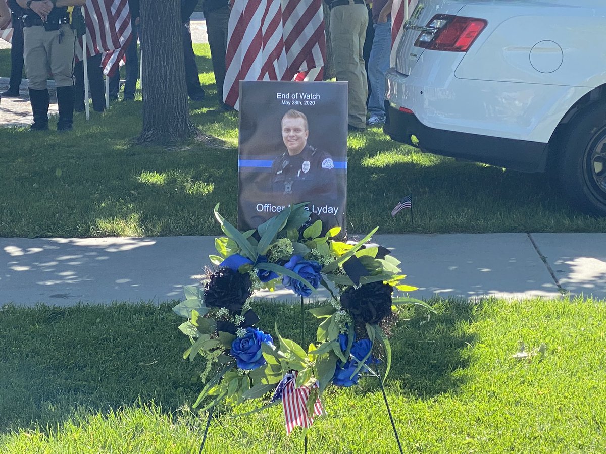 A picture of Nathan Lyday, an Ogden police officer killed in the line of duty in 2020, is displayed in Ogden on May 29, 2020. Ogden leaders are mulling naming the Marshall White Center fieldhouse after Lyday.