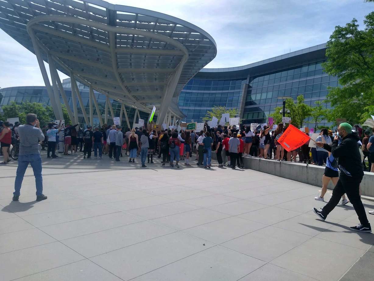 Protesters gather in front of the Salt Lake City Public Safety Building on Saturday, May 30, 2020, a part of a nationwide call for justice following the May 25 death of George Floyd, a black man from South Minneapolis who died after a white police officer pressed a knee to his neck for more than eight minutes. (Photo: Katie Workman, KSL.com)