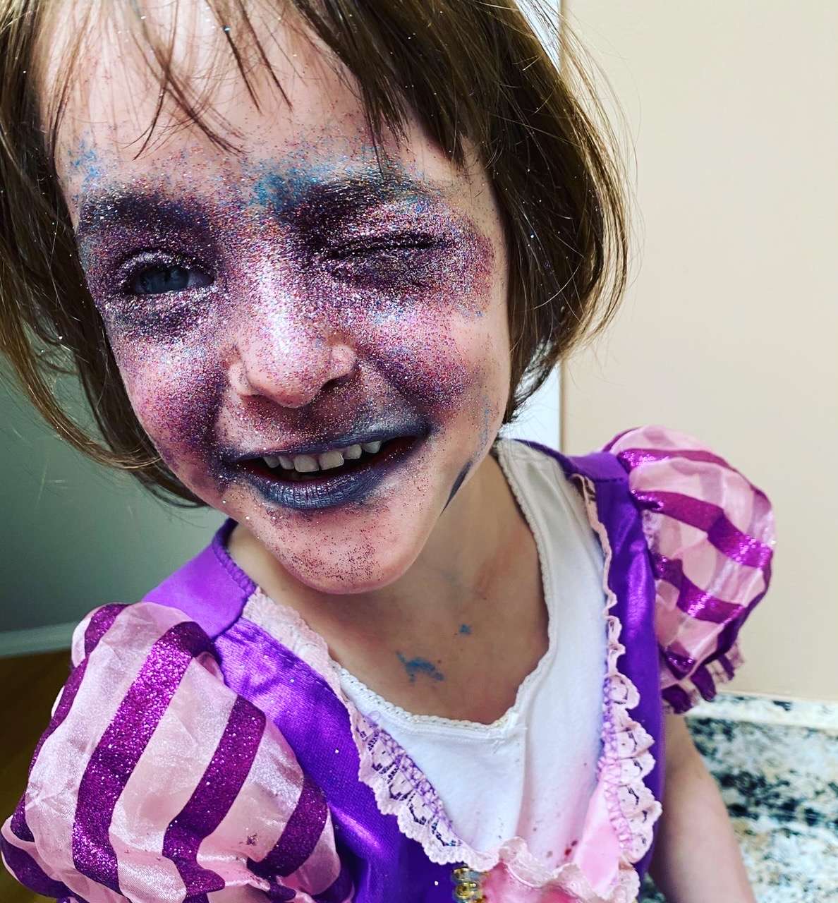 Sara Judd found her 5-year-old daughter Evie covered in glitter during Judd's very first week working from home. (Courtesy of Sara Judd)