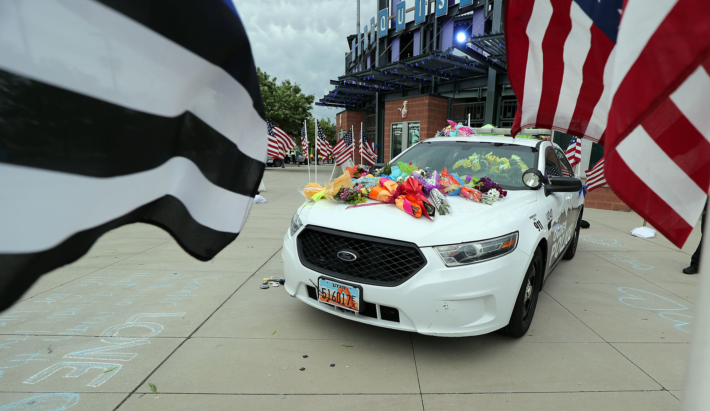Officer Nathan Lyday’s decorated police car is seen at LIndquist Field in advance of his funeral in Ogden on June 6, 2020. Lyday was shot and killed May 28 while responding to a domestic violence call. (Photo: Ravell Call, KSL)