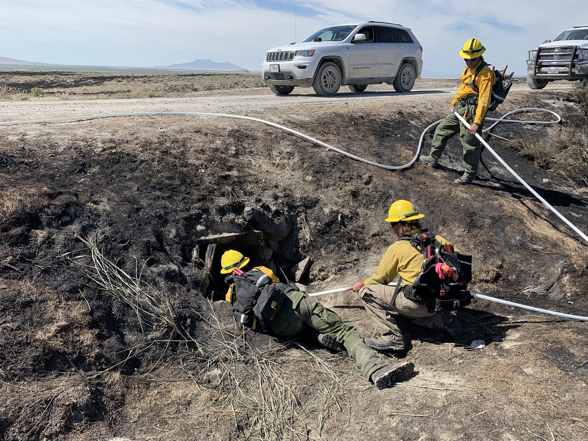 Fire crews on Friday, June 5, 2020, work to preserve a century-old wooden culvert that was damaged by the Matlin Fire. (Photo: Utah Division of State History)