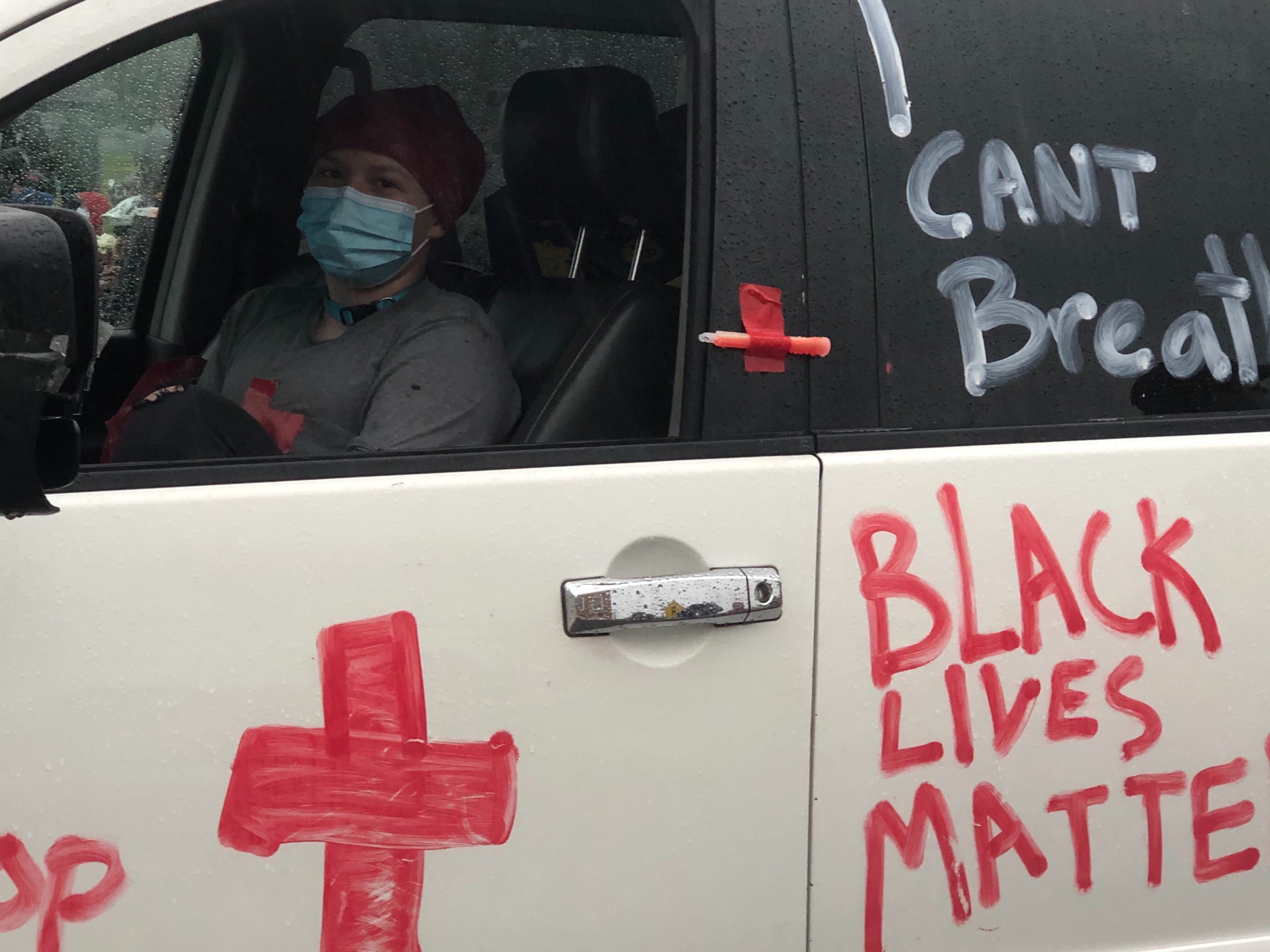 Klli drives a truck to offer support, snacks and aid to protesters Saturday, June 6, 2020 Protesters made their way from the Capitol through the streets of Salt Lake to honor the lives of Bernardo Palacios-Carbajal and Breonna Taylor. (Photo: Whitney Evans, KSL.com)