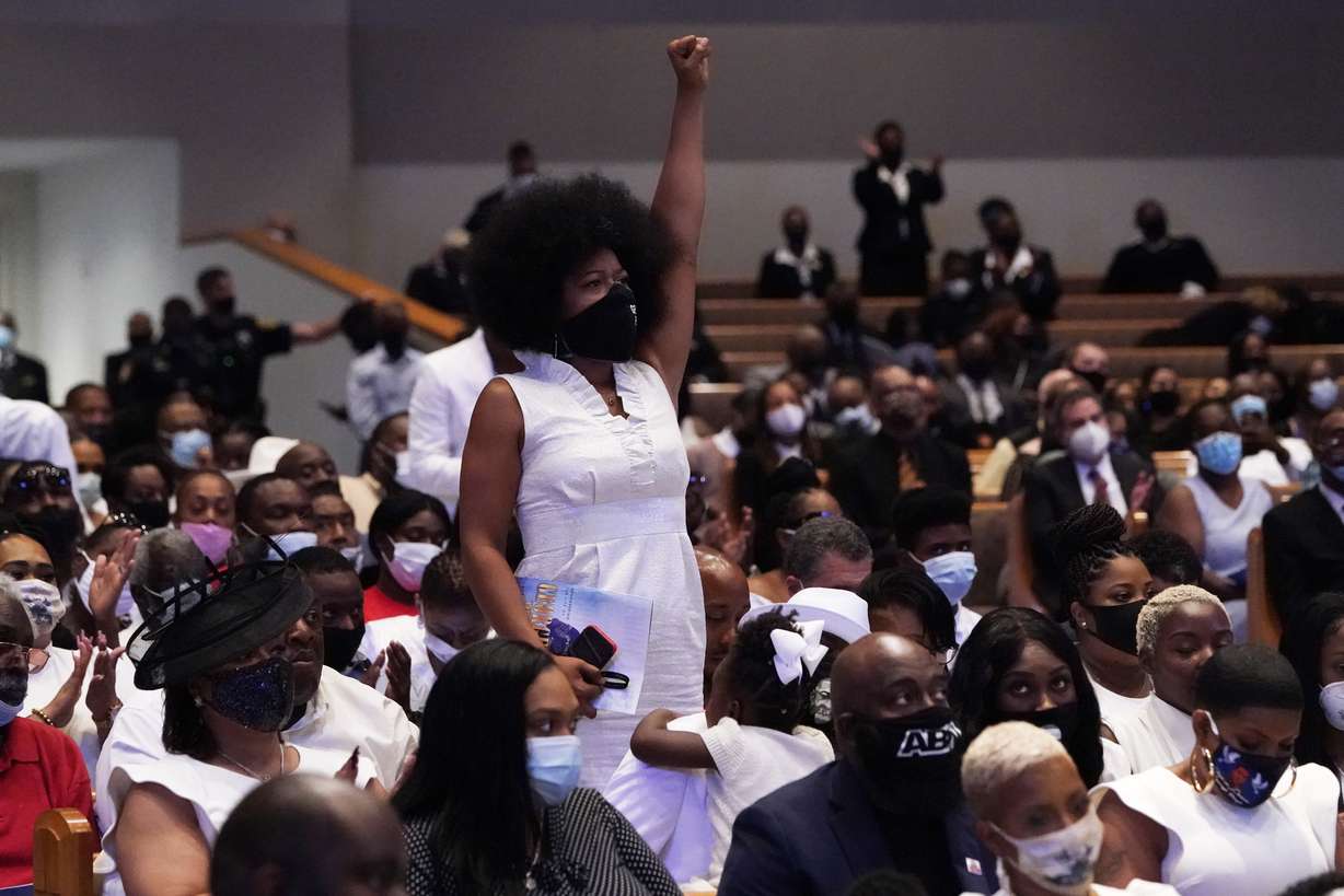 Family and guests attend the funeral service for George Floyd at The Fountain of Praise church Tuesday, June 9, 2020, in Houston. (David J. Phillip, Pool, AP Photo)