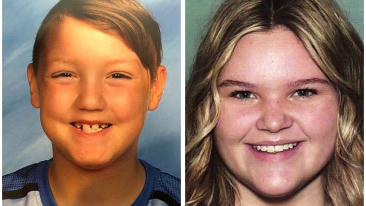 This combination photo of undated photos released by the National Center for Missing and Exploited Children show Joshua “JJ” Vallow, left, and Tylee Ryan. Larry Woodcock made a passionate plea outside the Fremont County Courthouse Thursday following a hearing for one of the people accused of killing his grandson.