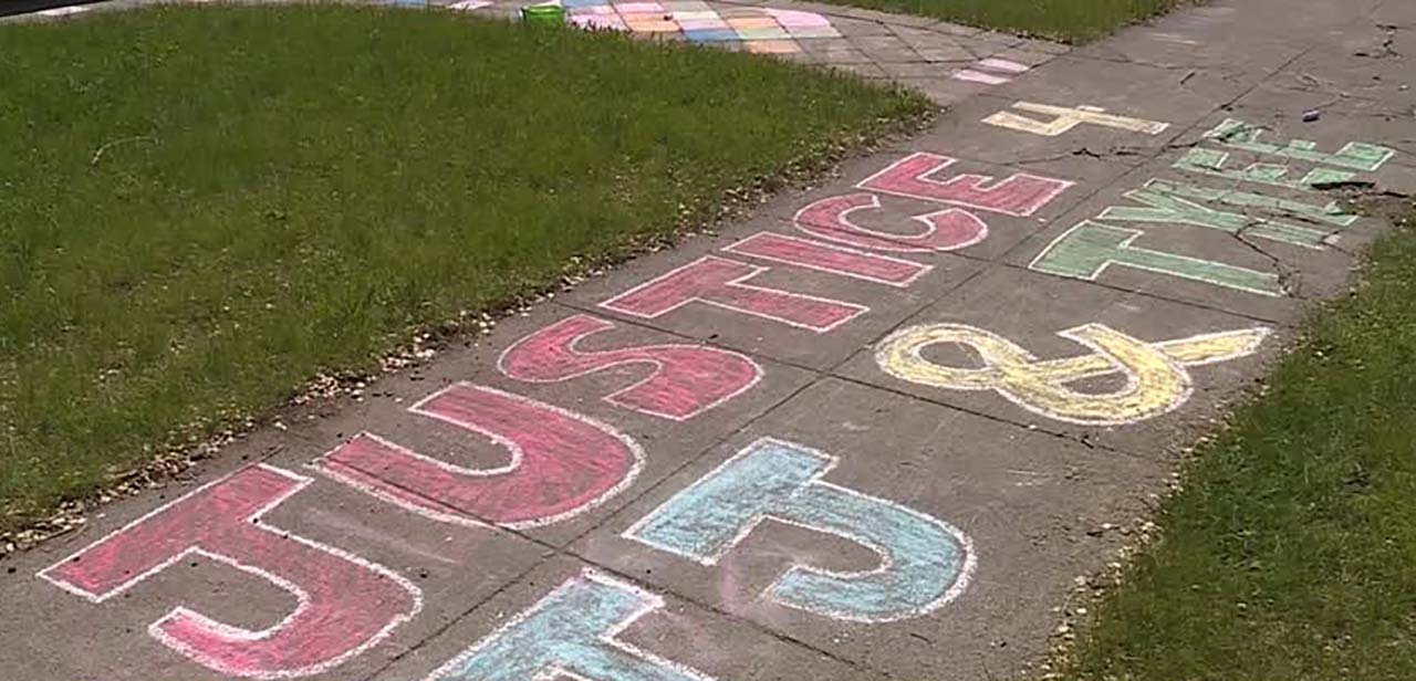 Some neighbors made their support easy to see with chalk on the sidewalk outside the Fremont County Courthouse that read, “Justice for J.J. and Tylee," Wednesday, June 10, 2020. (Photo: KSL TV)