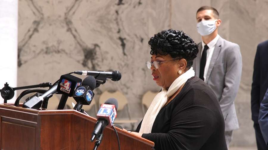 Jeanetta Williams, president of the NAACP Salt Lake Branch, holds a press conference at the Utah Capitol on June 5, 2020. (Photo: KSL TV)