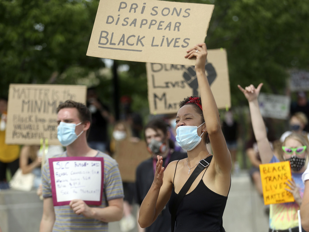 Yael Fiedel cheers at a rally calling to defund the police outside of the state Capitol in Salt Lake City on Monday, June 15, 2020. (Photo: Kristin Murphy, KSL)