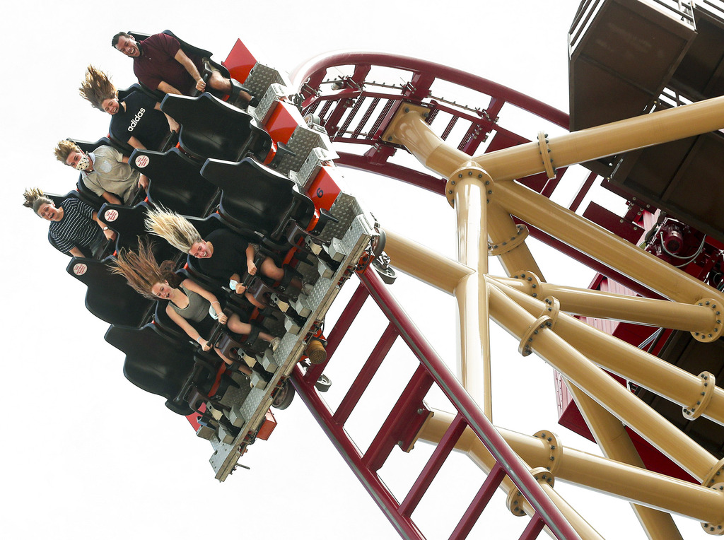 Guests scream with excitement as they ride the Cannibal at Lagoon in Farmington on Monday, June 15, 2020. Working with the Davis County Health Department, Lagoon has adopted a new safety protocol for guests in the park. (Photo: Steve Griffin, KSL)