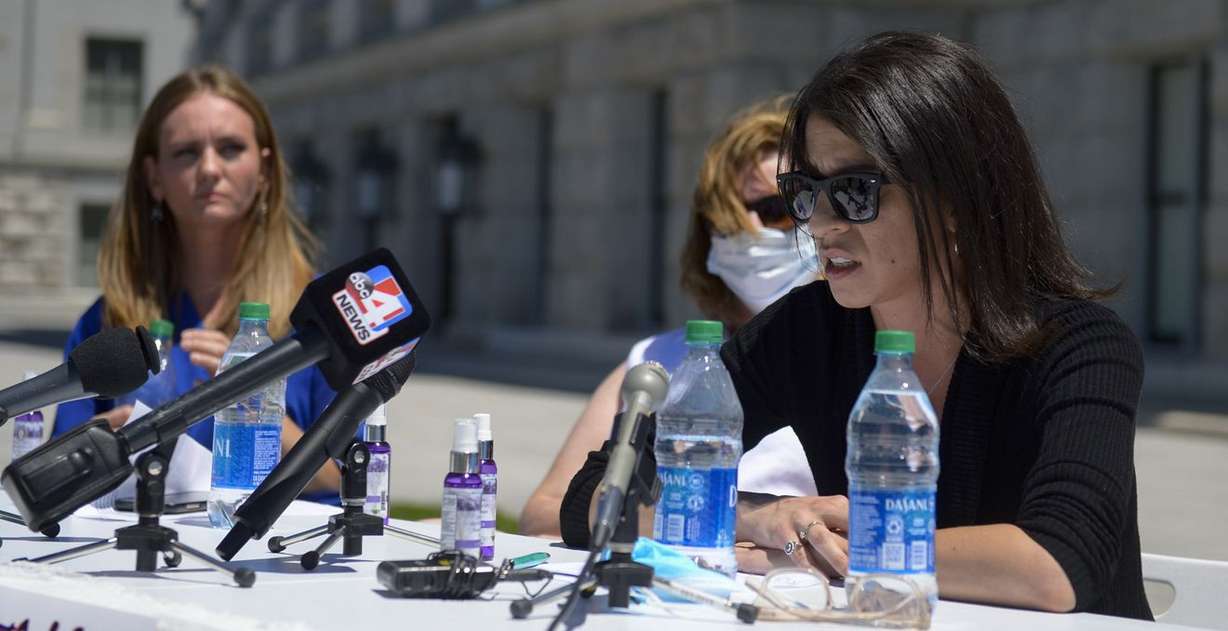 Alissa Perez, a child sexual abuse survivor, right, talks about her abuser during a press conference at the Capitol in Salt Lake City Monday, June 22, 2020. (Photo: Steve Griffin, KSL)