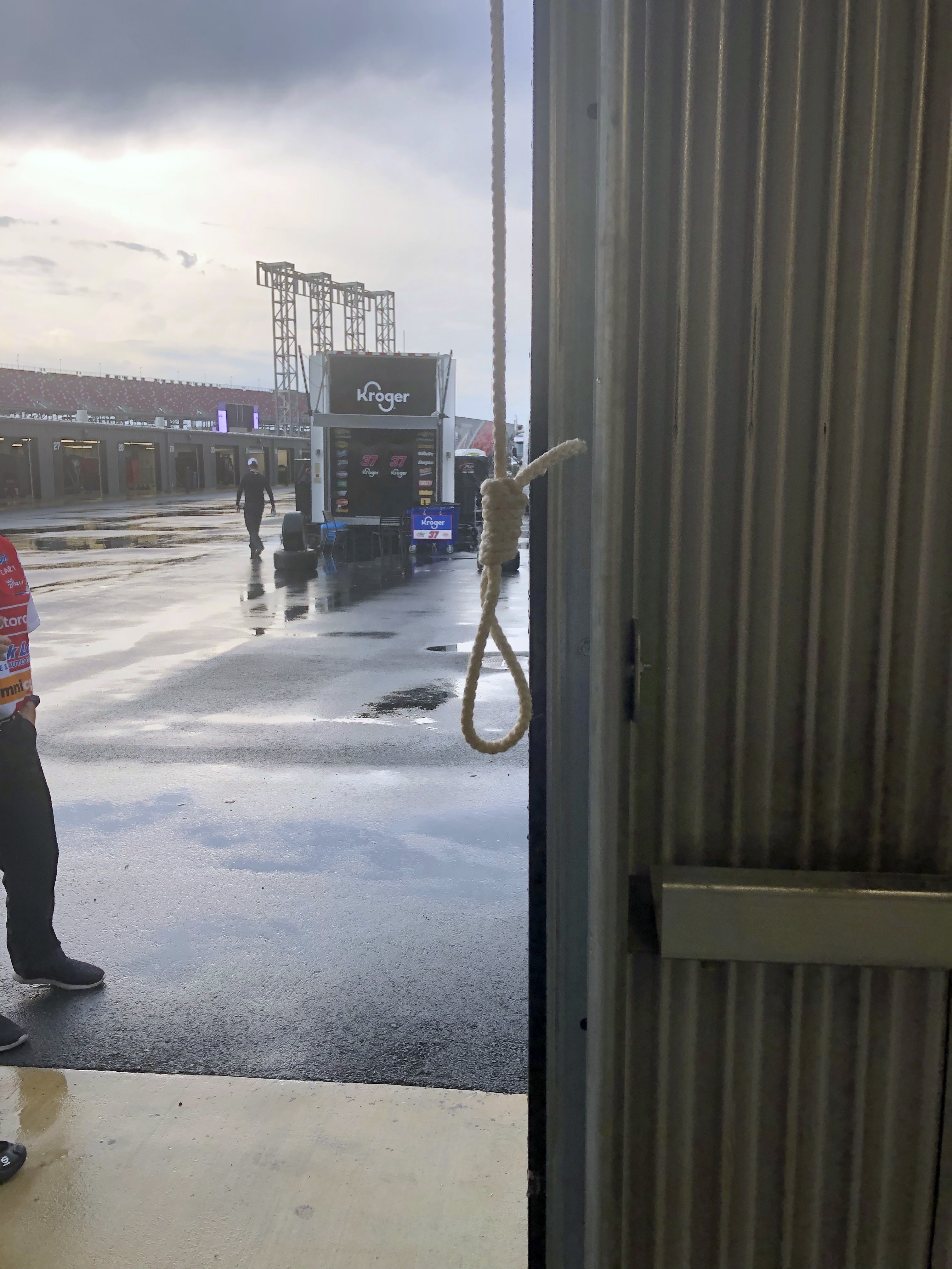 This photo provided by NASCAR shows the noose found in the garage stall of Black driver Bubba Wallace at Talladega Superspeedway in Talladega, Ala., on Sunday, June 21, 2020. (Photo: NASCAR via AP)
