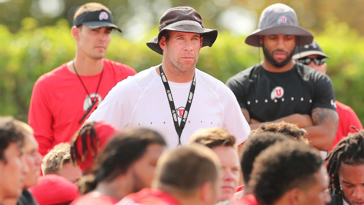 Utah Utes defensive coordinator Morgan Scalley watches practice in Salt Lake City on Aug 2, 2018.