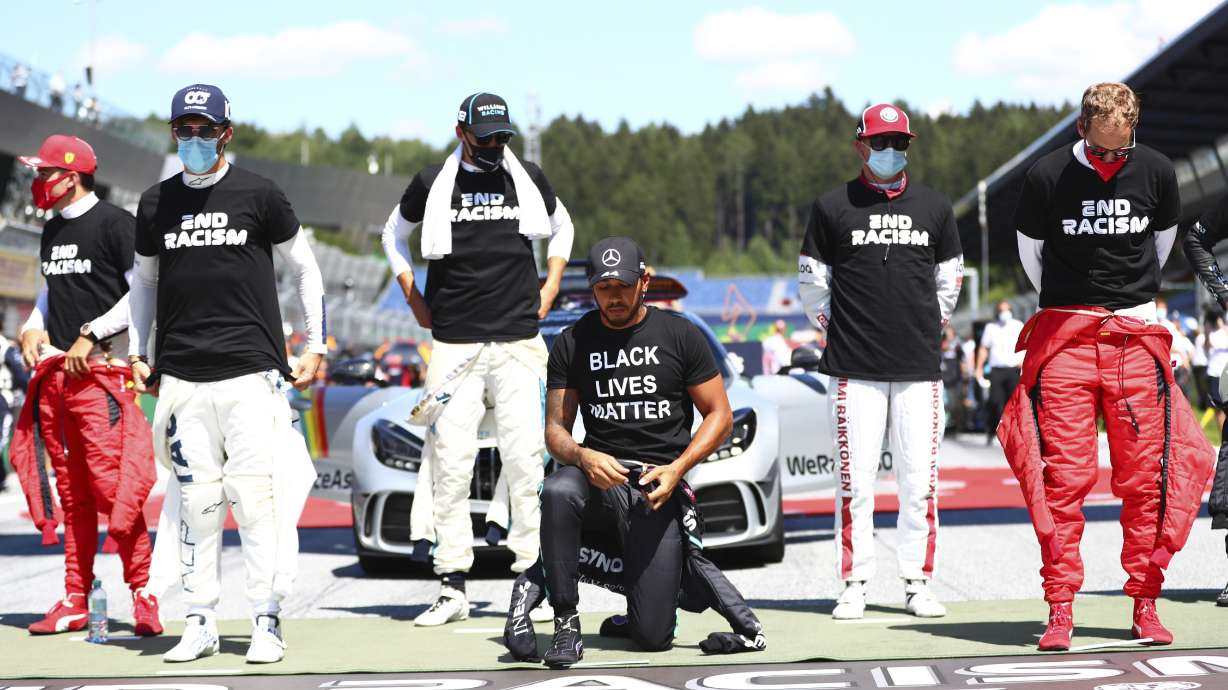 F1 Drivers all wear "End Racism" T-shirts, but 6 don't kneel