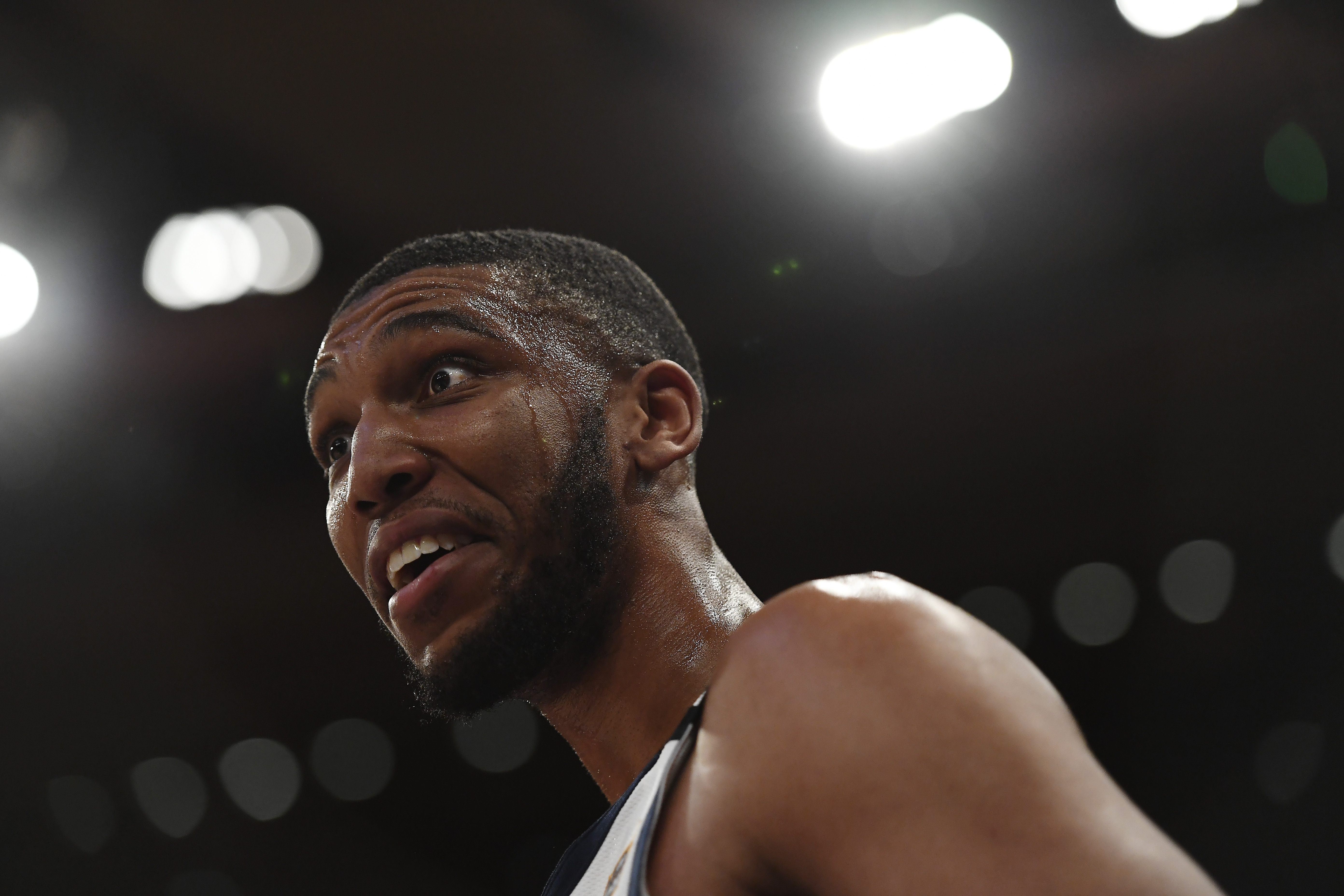Utah Jazz center Tony Bradley (13) reacts during the second half of an NBA basketball game against the New York Knicks in New York, Wednesday, March 4, 2020. (AP Photo/Sarah Stier)