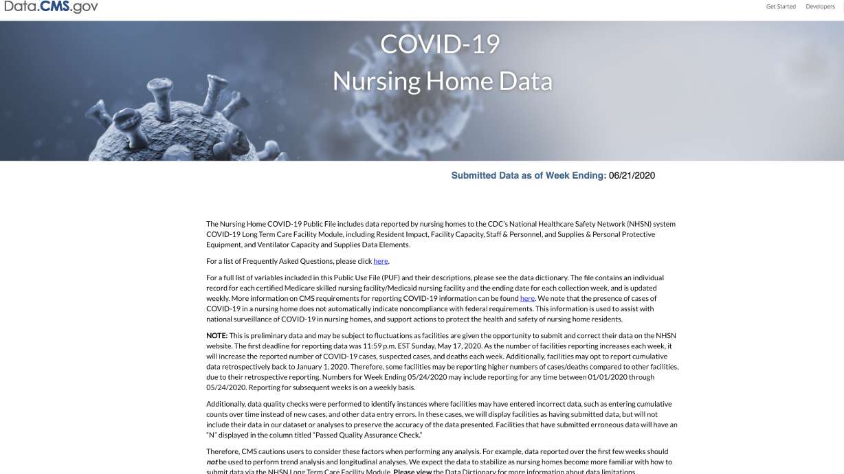 COVID-19 data on Medicare's nursing home site is incomplete