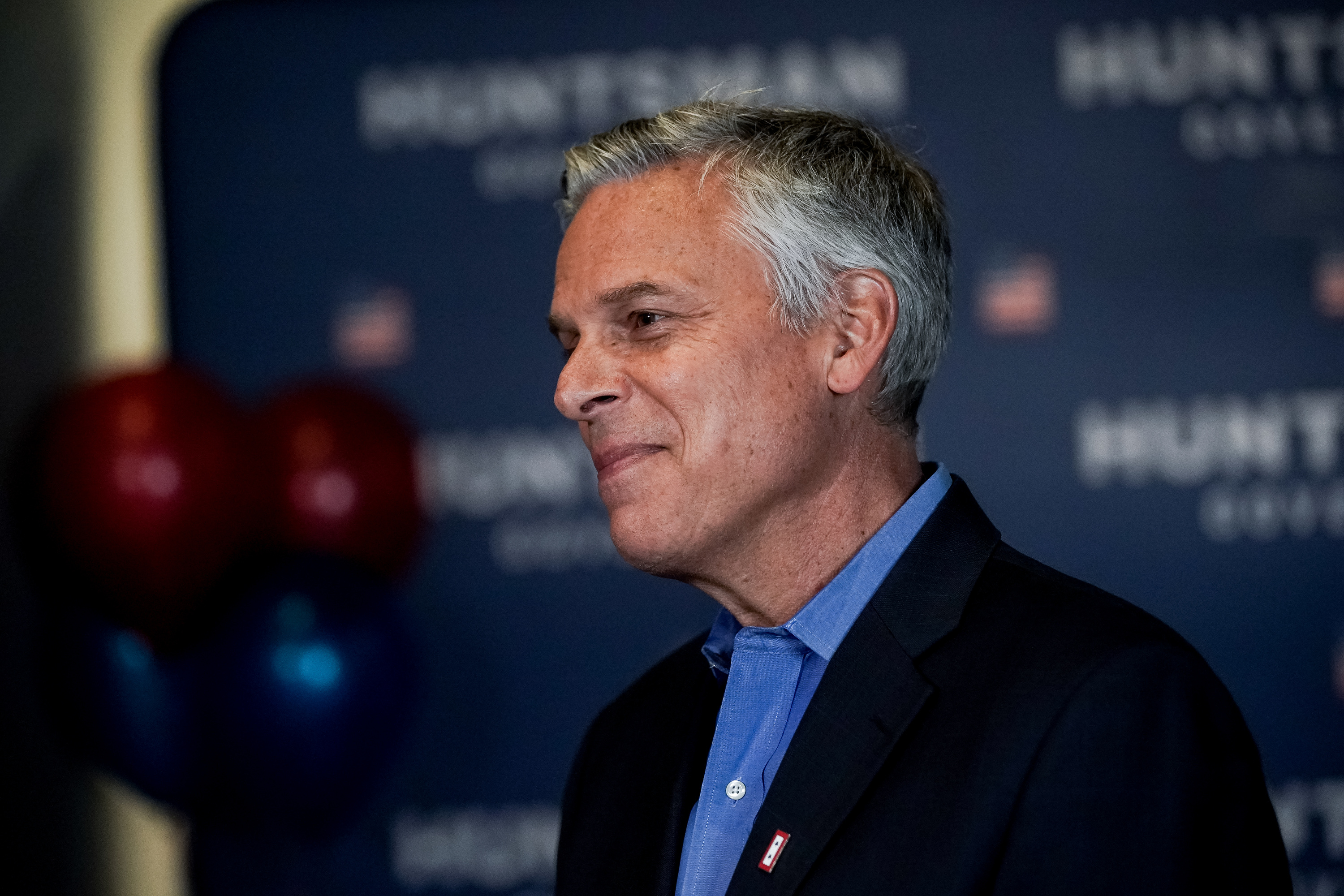 Republican gubernatorial candidate Jon Huntsman Jr. gives an interview at his campaign office in Salt Lake City after initial results show him trailing Lt. Gov. Spencer Cox by less than 1% on the night of the primary election, Tuesday, June 30, 2020.