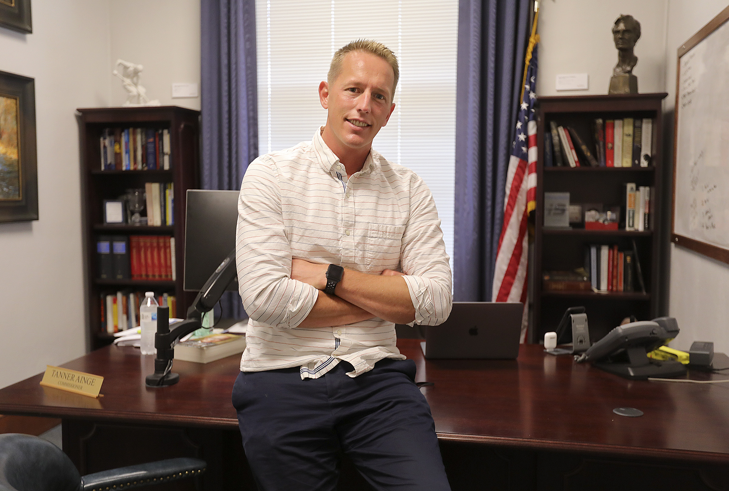 Utah County Commissioner Tanner Ainge poses for a portrait in his office in Provo on Tuesday, July 14, 2020. The Utah County Commission will hold a meeting Wednesday on whether to ask Gov. Gary Herbert to make a mask exemption for K-12 schools in Utah County. (Photo: Kristin Murphy, KSL)