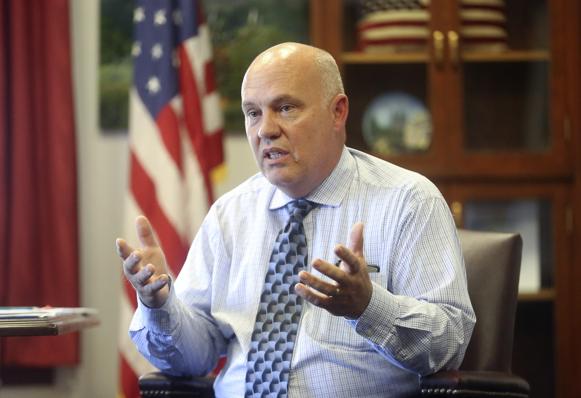 Utah County Commissioner Bill Lee speaks at his Provo office on July 14, 2020. Several Utah County residents questioned the integrity of this year's primary elections results on Wednesday during a County Commission meeting that often turned to conspiracy theories and complaints about mail-in ballots, voting machines and the governor's office.