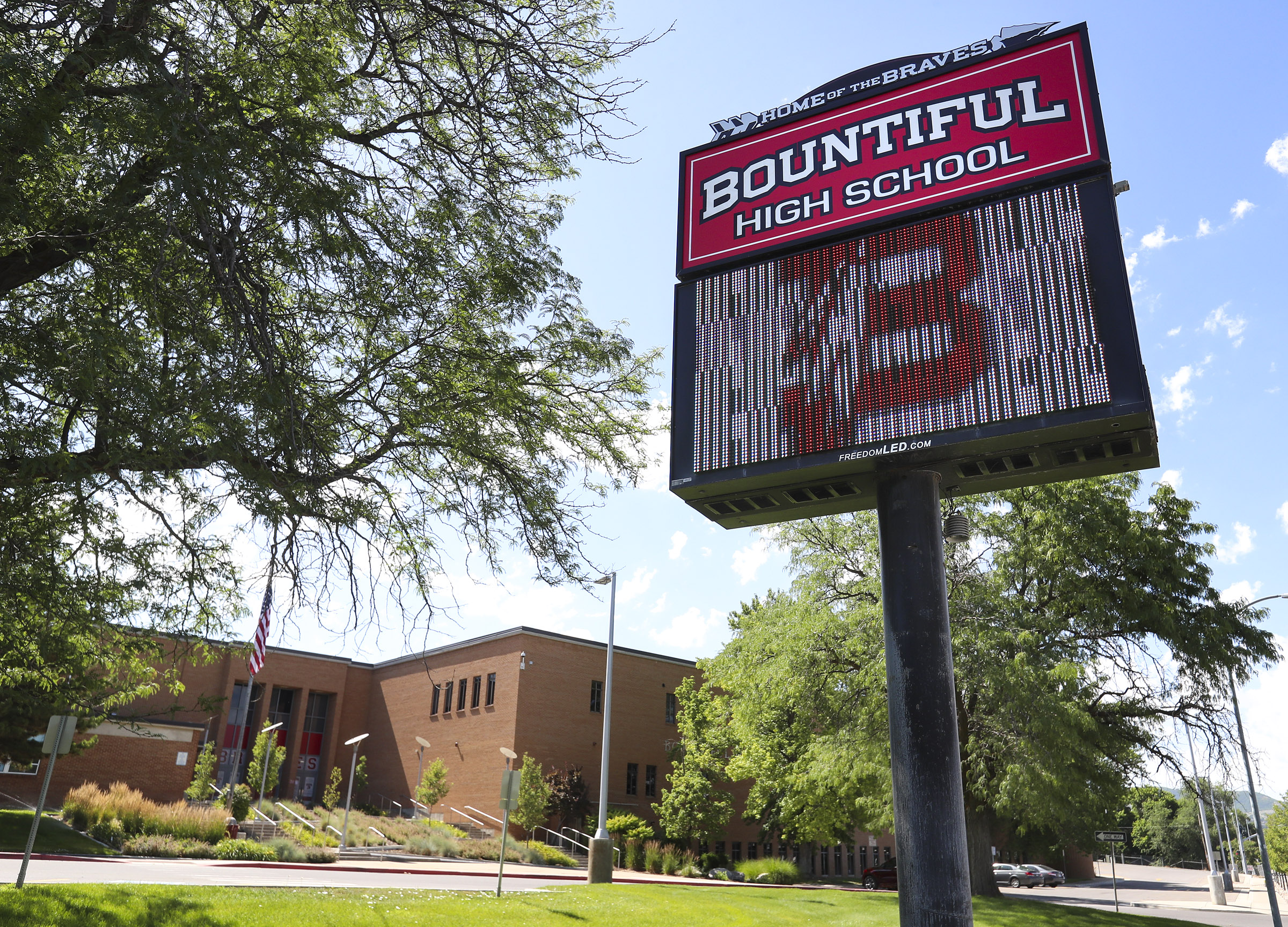 The marquee at Bountiful High School in Bountiful is pictured on Monday, July 13, 2020.