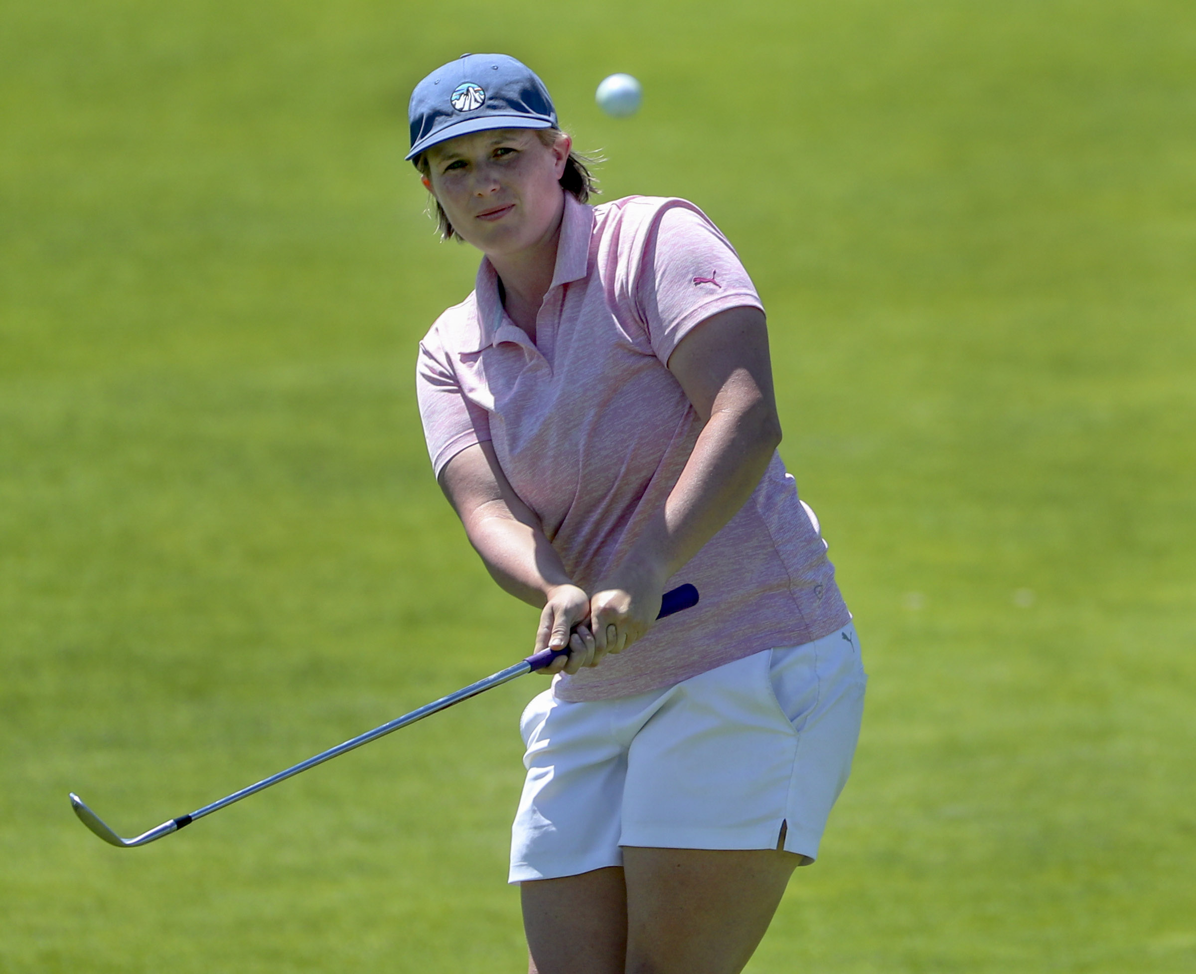 Grace Summerhays studies her putt as she plays Sunbin Seo during the Utah Women's State Am at the Soldier Hollow Golf Course in Midway on Wednesday, July 15, 2020.