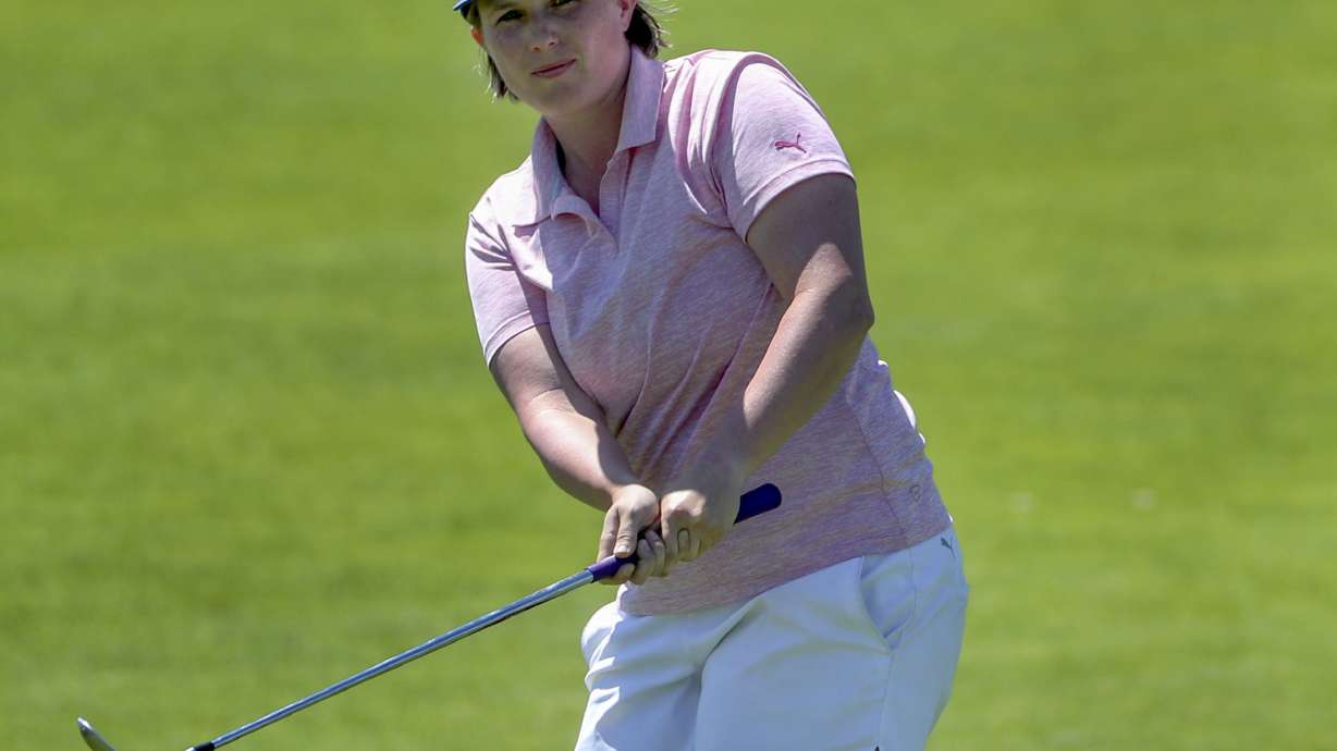 Grace Summerhays studies her putt as she plays Sunbin Seo during the Utah Women's State Am at the Soldier Hollow Golf Course in Midway on Wednesday, July 15, 2020.