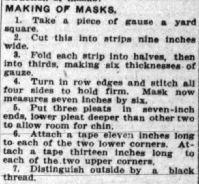 An article snippet from an October 1918 edition of the Salt Lake Telegram showing Utahns how to make their own masks during the 1918 influenza pandemic.