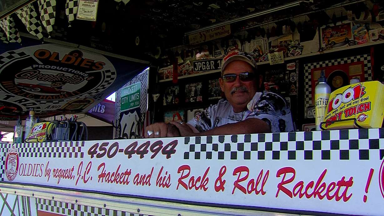 JC Hackett is happy to be finally providing the music at a car show.