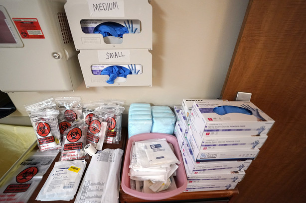 FILE - In this July 16, 2020 file photo, PPE and medical supplies to be used by members of the Urban Augmentation Medical Task Force, are shown inside a wing at United Memorial Medical Center in Houston. Texas reported a new daily record for virus deaths Friday and more than 10,000 confirmed cases for the fourth consecutive day. (David J. Phillip, AP Photo)
