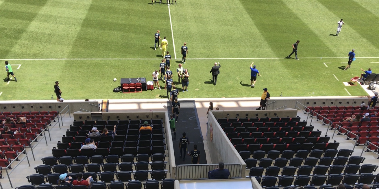 Real Monarchs take the field in front of a mostly-empty Rio Tinto Stadium crowd against Colorado Springs Switchbacks FC, Saturday, July 18, 2020 in Sandy, Utah.