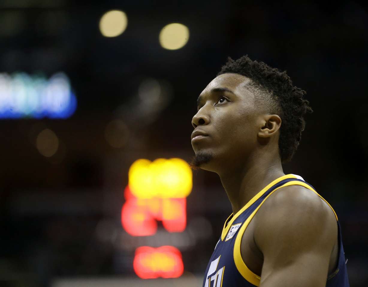 Utah Jazz's Donovan Mitchell during the first half of an NBA basketball game against the Milwaukee Bucks Saturday, Dec. 9, 2017, in Milwaukee.