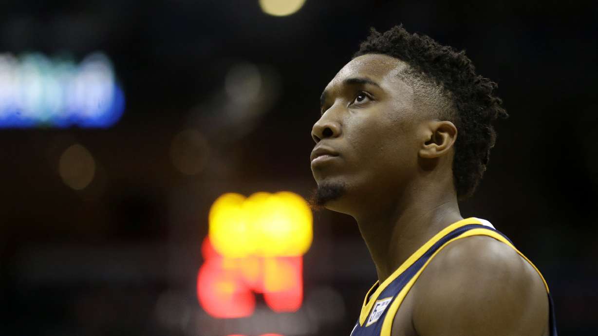Utah Jazz's Donovan Mitchell during the first half of an NBA basketball game against the Milwaukee Bucks Saturday, Dec. 9, 2017, in Milwaukee.