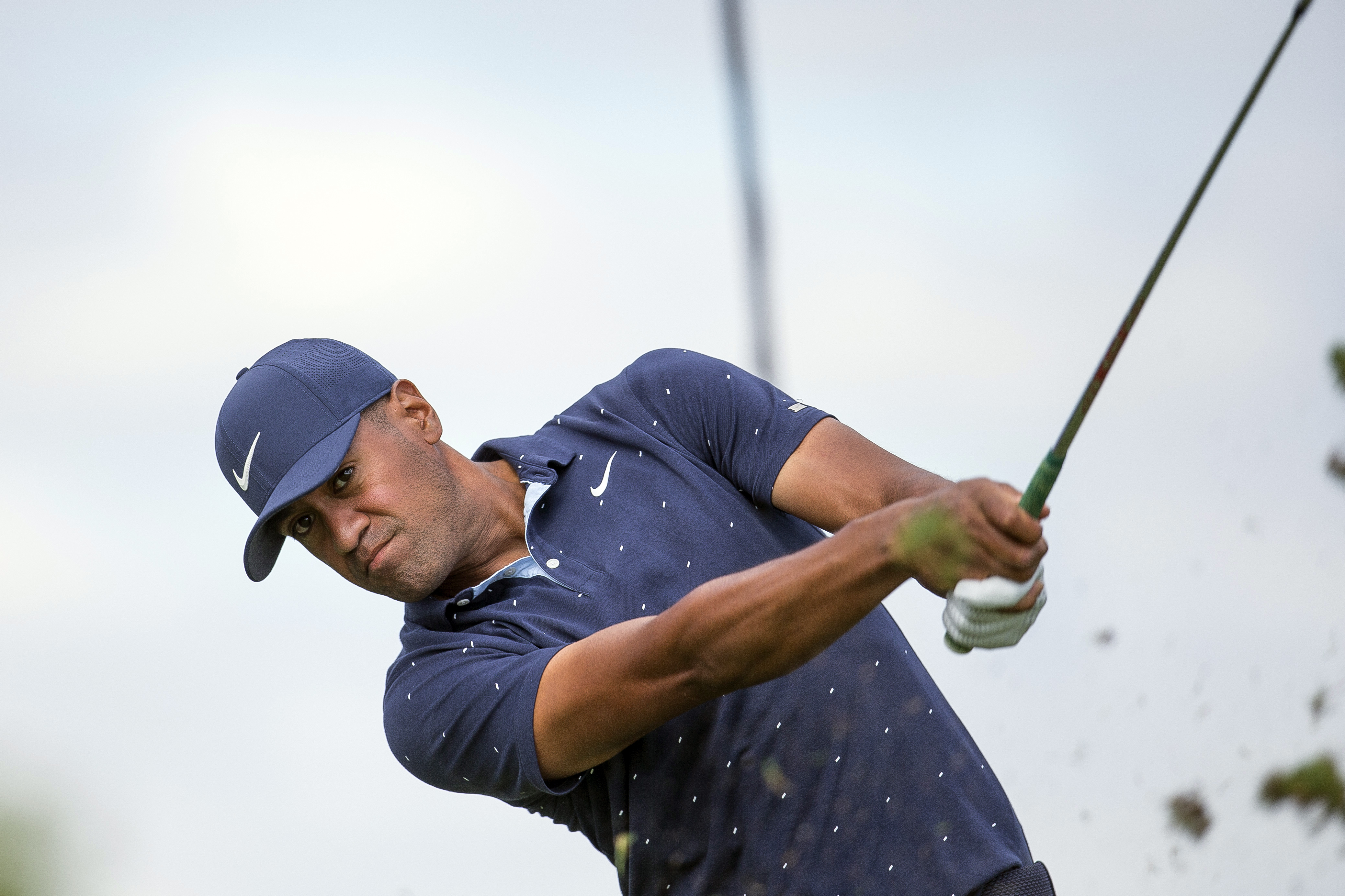 Tony Finau tees off on the fourth hole during the first round of the 3M Open golf tournament in Blaine, Minn., Thursday, July 23, 2020. (AP Photo/Andy Clayton- King)