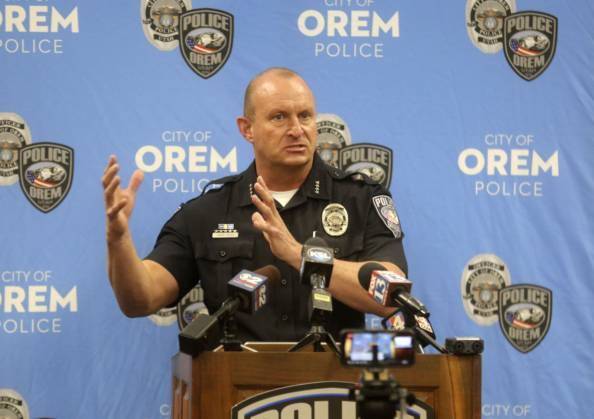 Orem Police Chief Gary Giles speaks about an officer-involved shooting during a press conference at Orem City Hall in Orem on Wednesday, May 13, 2020. Julia Jones was reportedly shot in the jaw when the driver of the truck she was riding in tried to run over a police officer, who fired at the vehicle.