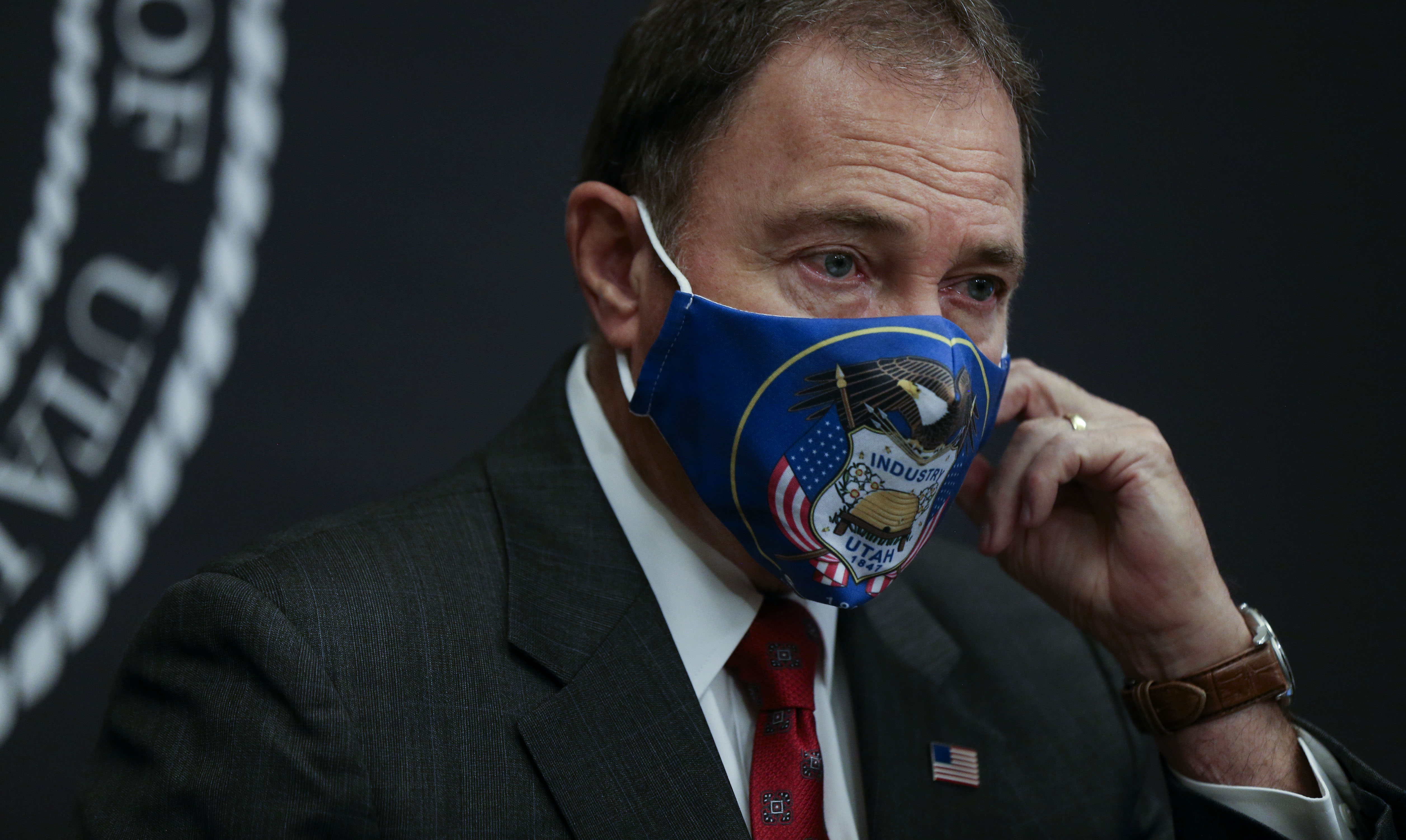 Gov. Gary Herbert removes a face mask before speaking at a COVID-19 briefing at the Capitol in Salt Lake City on Thursday, July 30, 2020. (Photo: Laura Seitz, KSL)