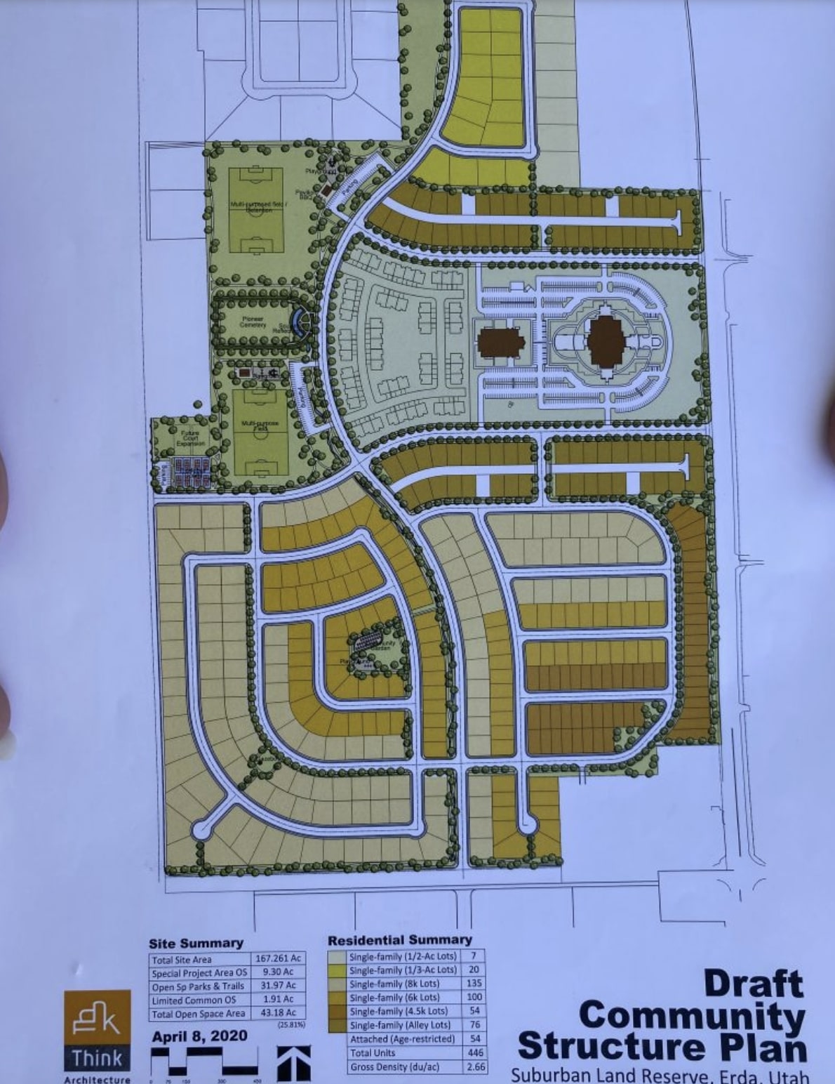 Photo of the draft community construction plan for the area surrounding the Tooele Valley Temple (Photo: KSL TV.)