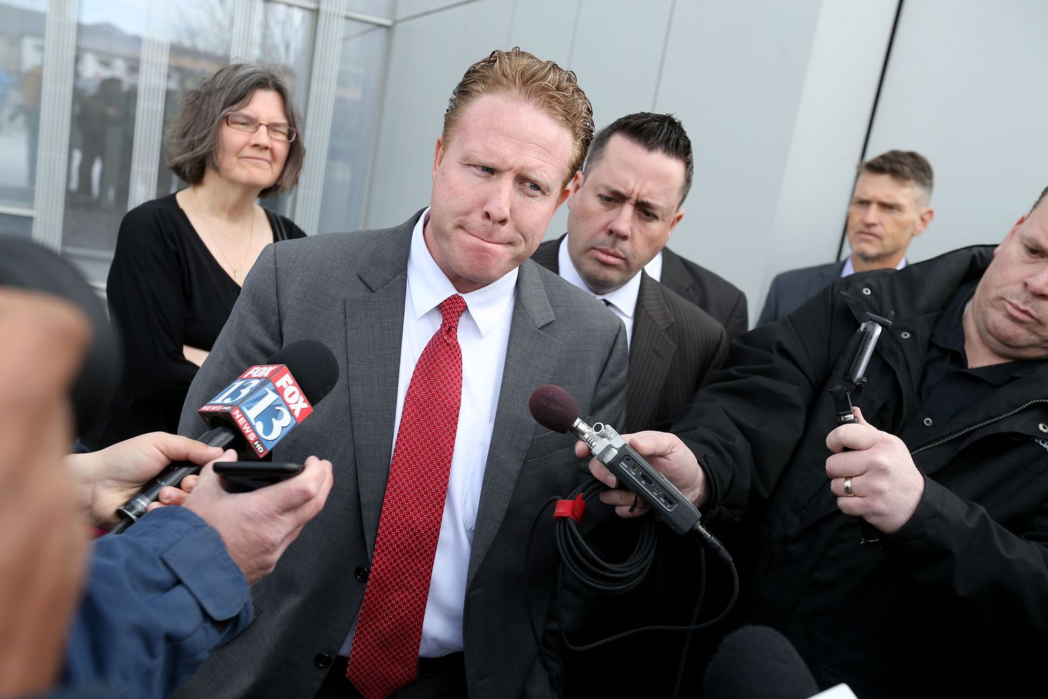 Former St. George multimillionaire Jeremy Johnson speaks to reporters after being found guilty on eight of 86 charges at the federal courthouse in Salt Lake City on Friday, March 25, 2016.