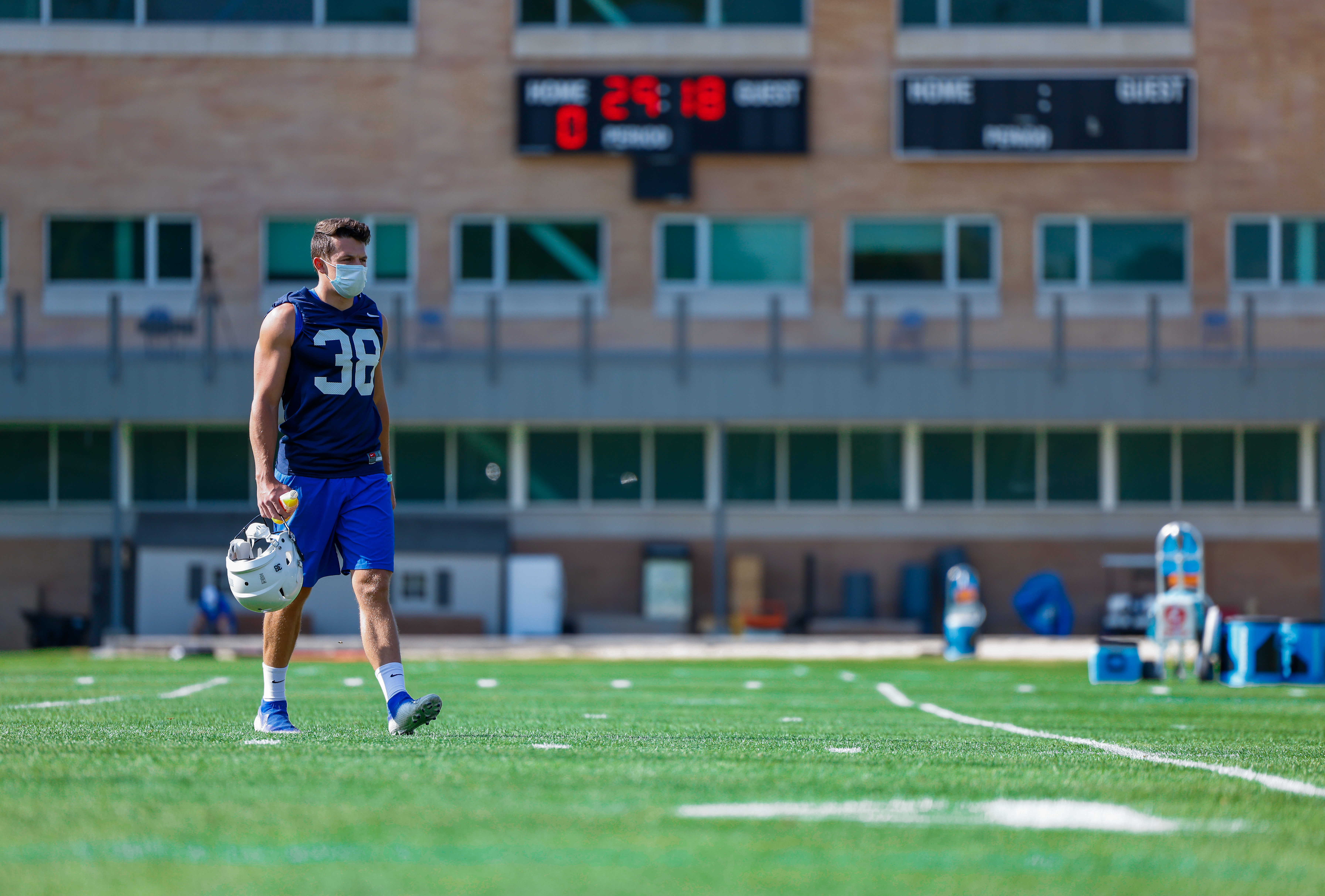 BYU kicker Jake Oldroyd walks on the field for the first day of training camp, Tuesday, Aug. 4, 2020 in Provo. (Photo: Courtesy: BYU Photo)