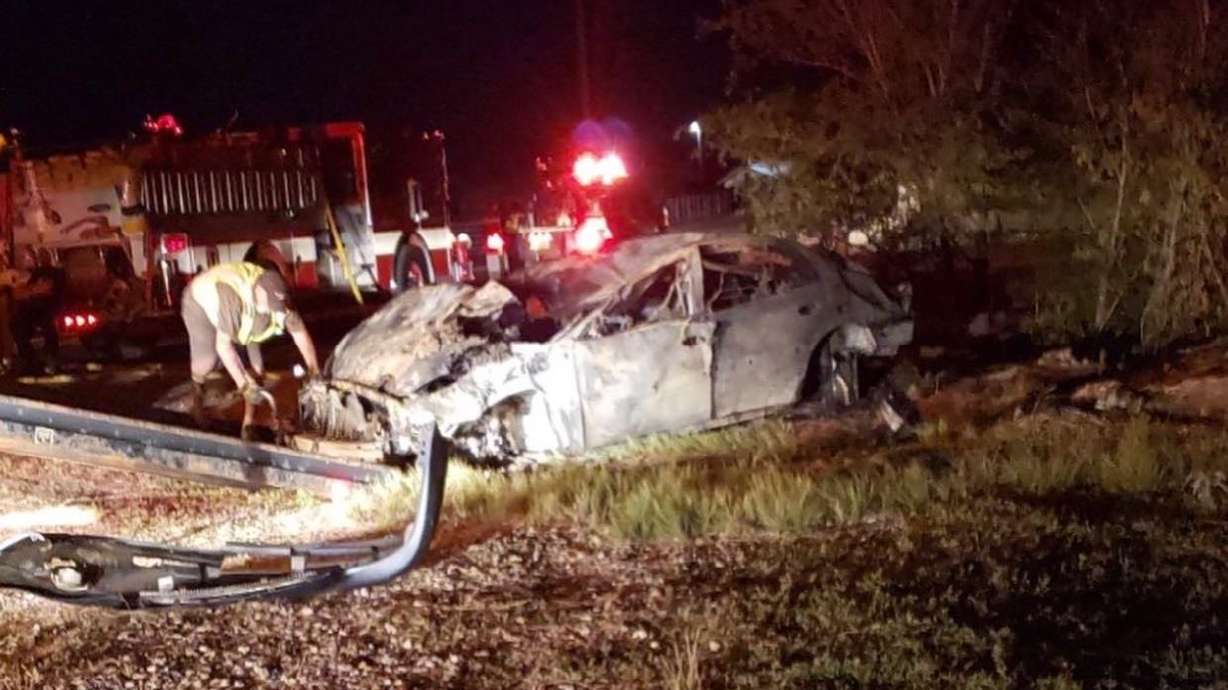 Fire officials in Plain City say some bystanders pulled an injured woman out of a burning car, likely saving her life, on Friday, Aug. 7, 2020.