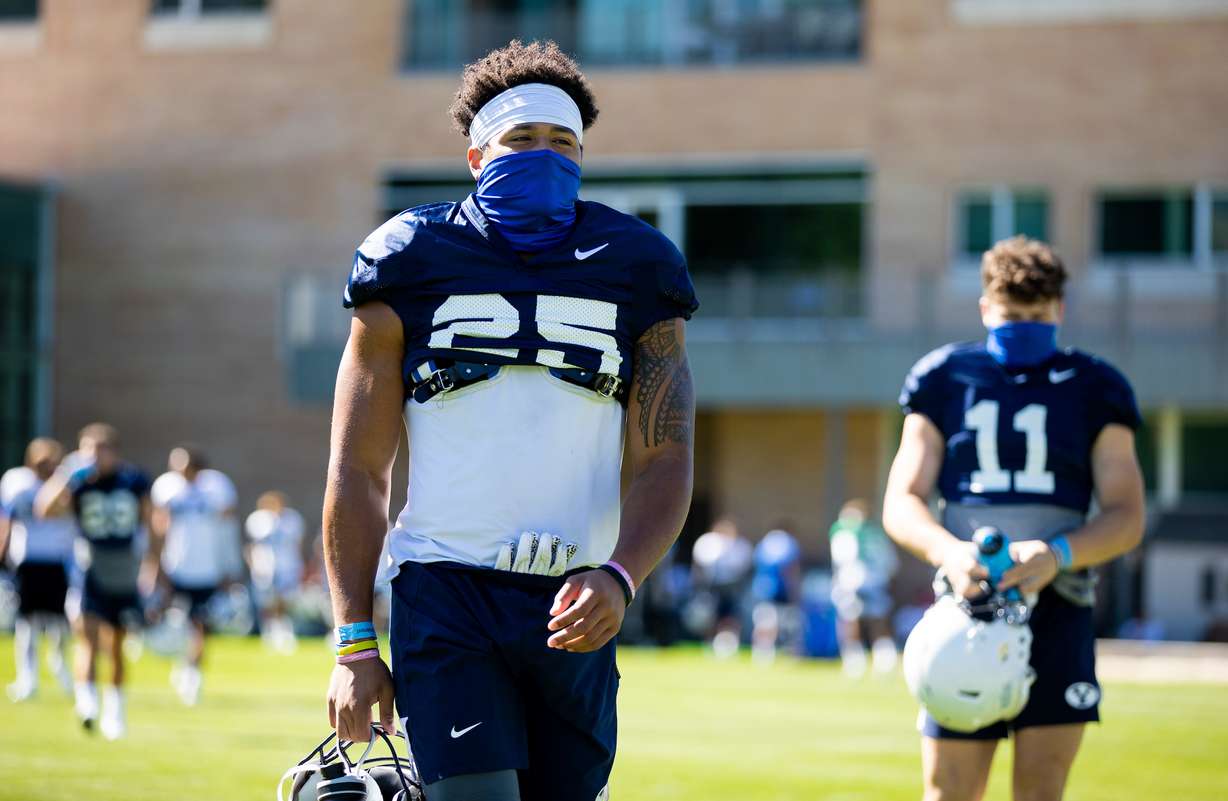 BYU running back Tyler Allgeier during fall training camp, Friday, Aug. 7, 2020 in Provo.