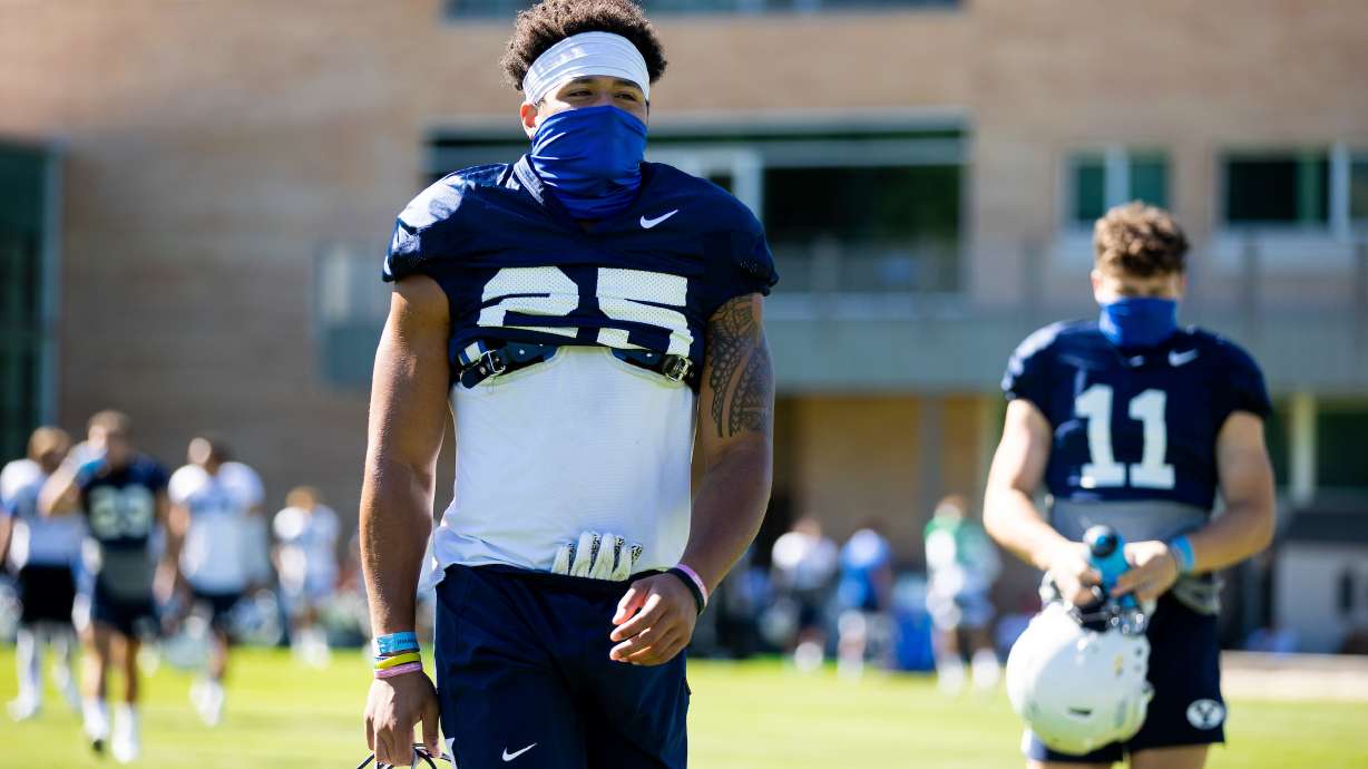 BYU running back Tyler Allgeier during fall training camp, Friday, Aug. 7, 2020 in Provo.
