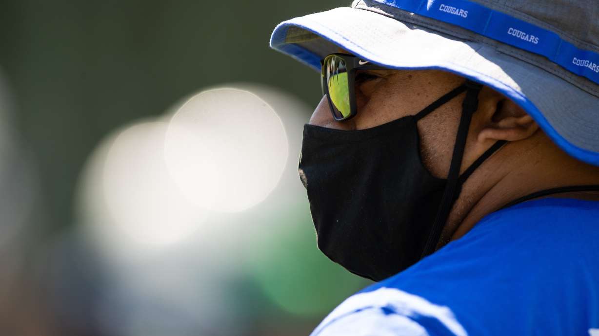 BYU coach Kalani Sitake during practice, Monday, Aug. 10, 2020 in Provo. (Photo: Jaren Wilkey, BYU Photo)