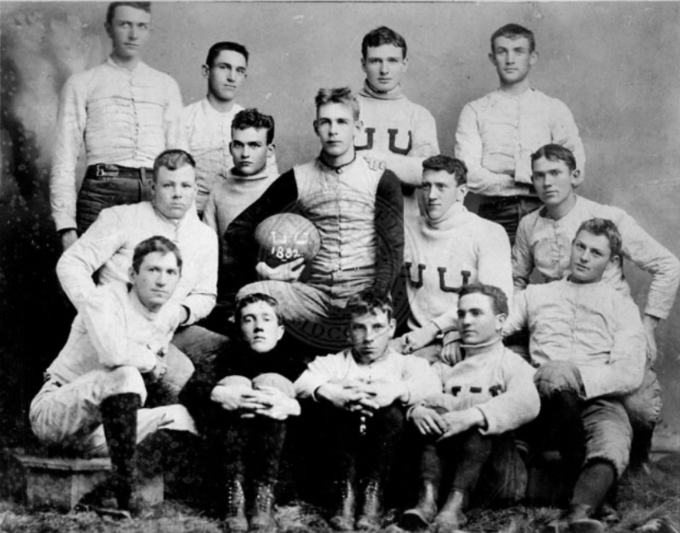 A team photo of the 1892 University of Utah football team, which was the university's first football season. Utah State University's football team was also founded in 1892.