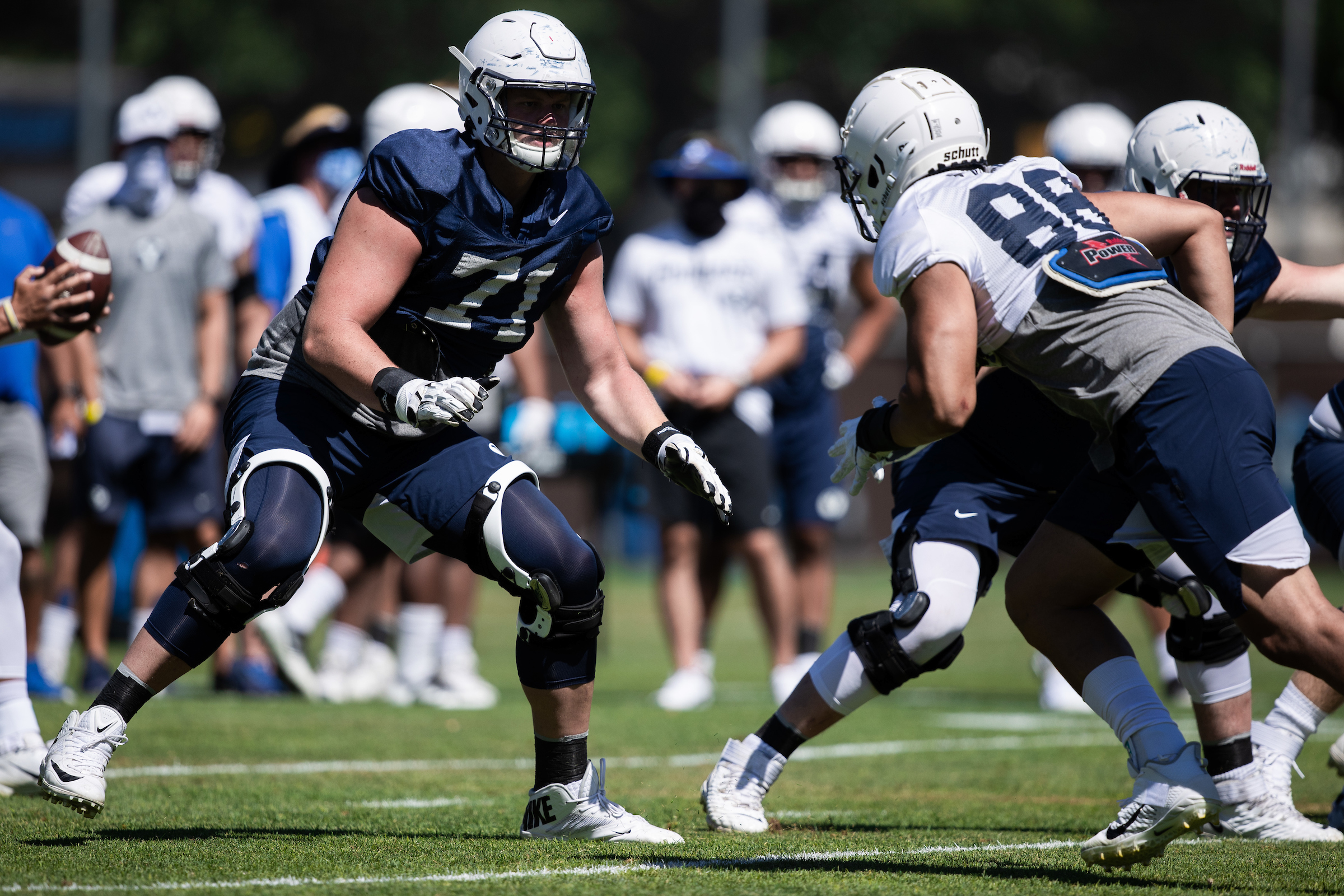 BYU offensive tackle Blake Freeland, a Herriman High product, during the second week of fall camp, Aug. 12, 2020, in Provo.