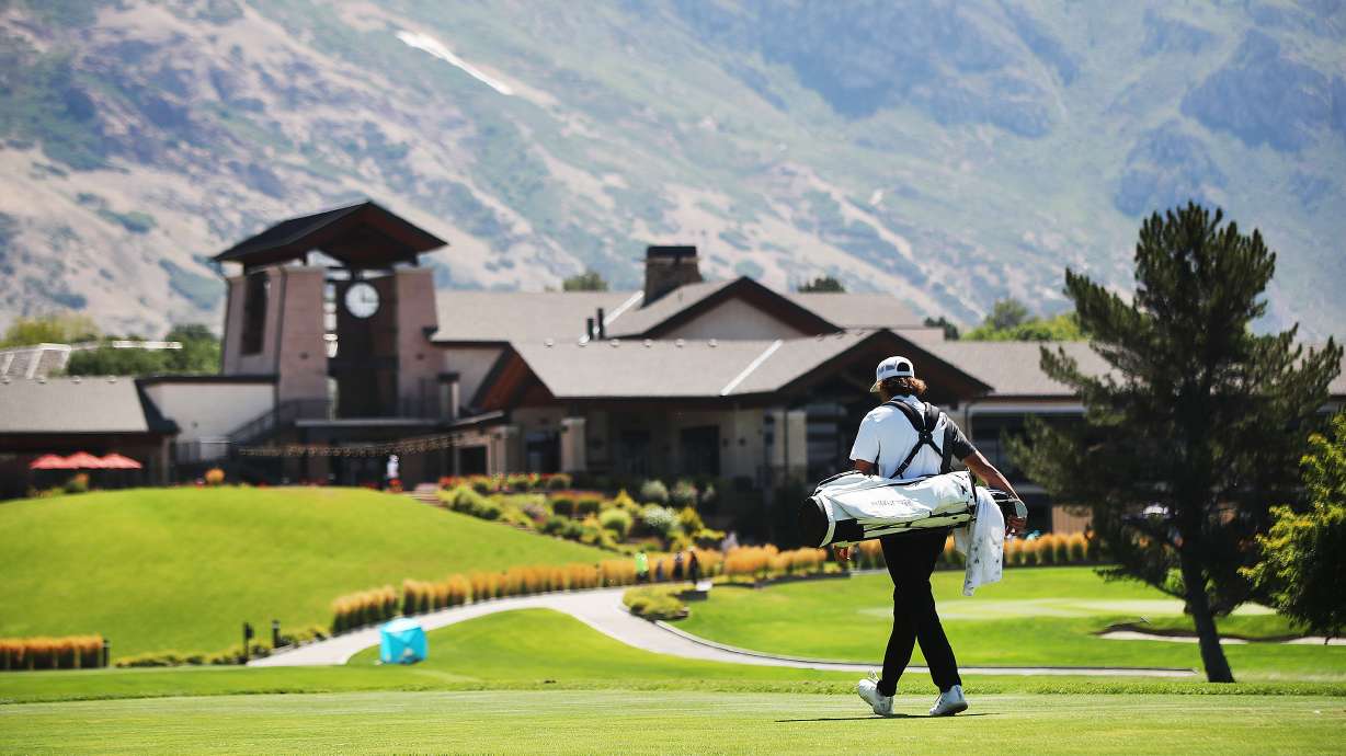 Peter Kuest walks off a tee box after hitting on day two of the Utah Open at Riverside Country Club in Provo on Saturday, Aug. 15, 2020.