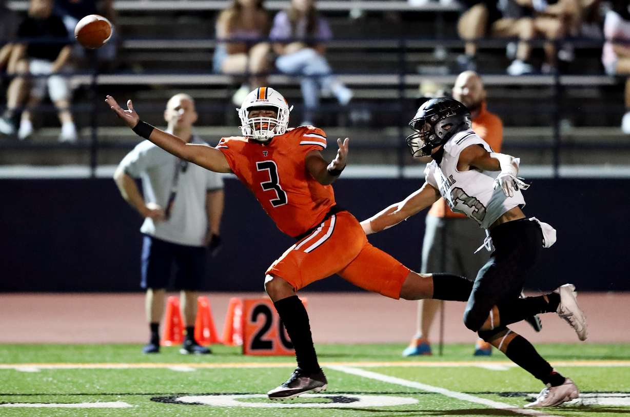 Lone Peak and Timpview play in a high school football game in Provo on Friday, Aug. 14, 2020. Lone Peak won 24-0.